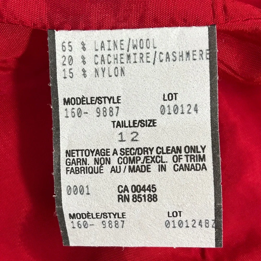 Louben Red Wool Cashmere Blend Button Front‎ Blazer Jacket Pea Coat Size 12